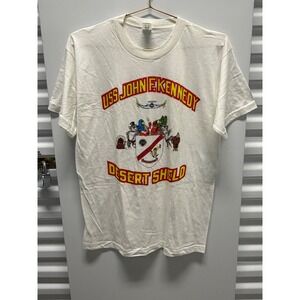 1990 Vintage USS John F Kennedy Desert Shield T Shirt Mens L White Italy Good